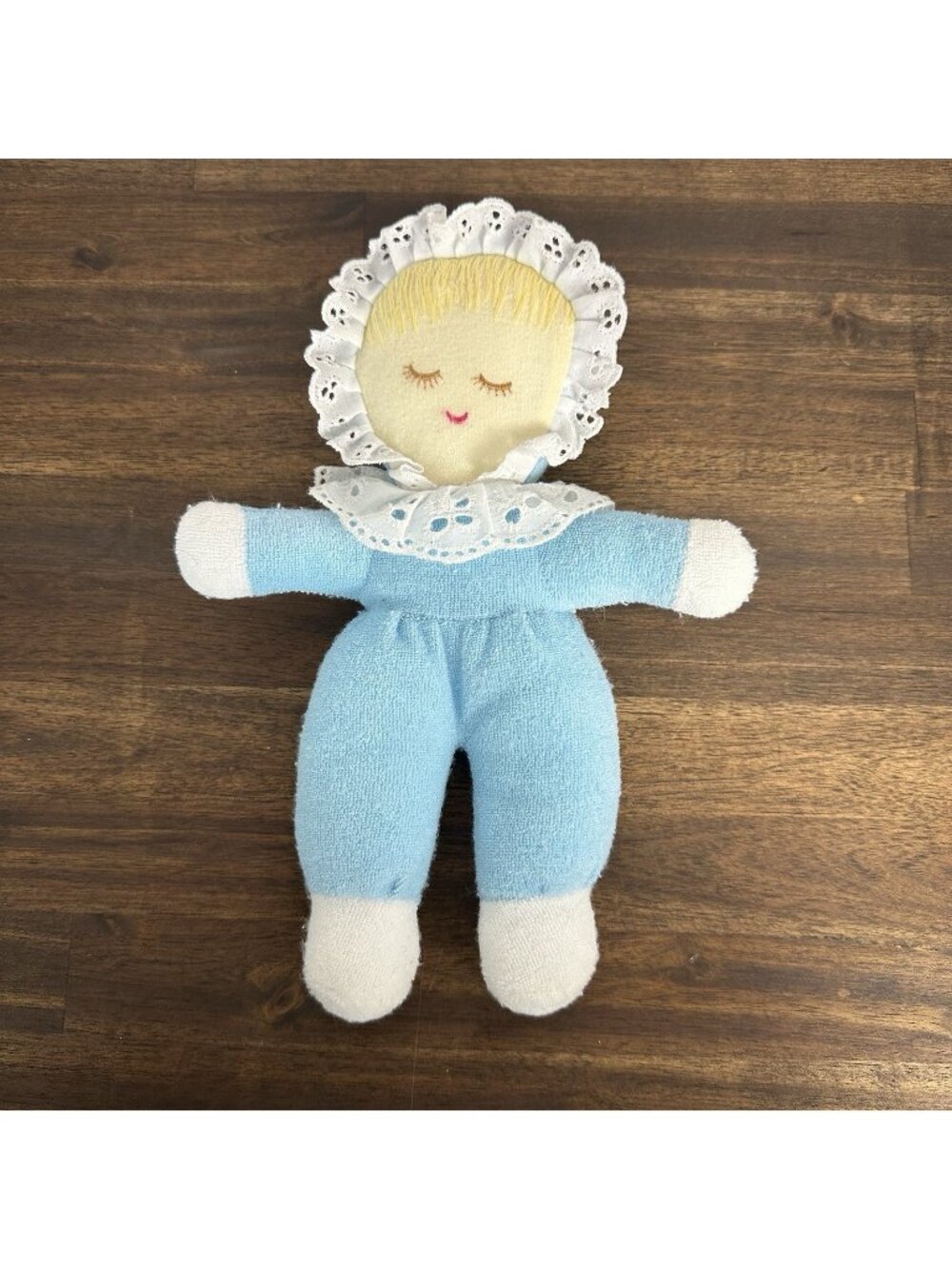 Vtg Tiny Treasures Memphis Terry Cloth Boy Blue Soft Doll Closing Eyes 4392